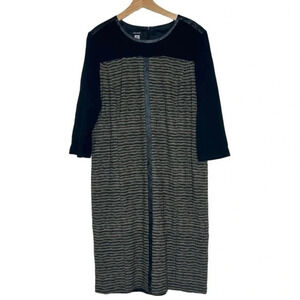 Gerry Weber US16‎ black + taupe viscose shift dress with faux leather trim
